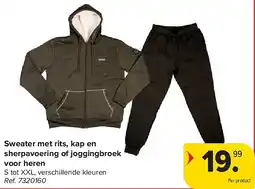 Carrefour Sweater met rits, kap en sherpavoering of joggingbroek voor heren aanbieding
