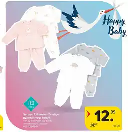 Carrefour Set van 2 fl uwelen 2-delige pyjama’s voor baby’s aanbieding