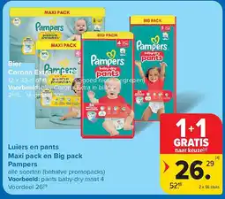 Carrefour Luiers en pants Maxi pack en Big pack Pampers aanbieding