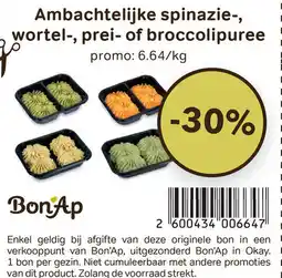 Bon Ap Ambachtelijke spinazie, wortel, prei of broccolipuree aanbieding