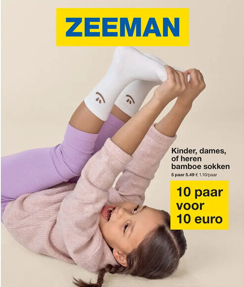 Zeeman Kinder dames of heren bamboe sokken aanbieding