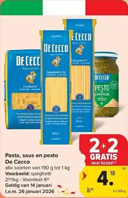 Carrefour Pasta saus en pesto De Cecco aanbieding