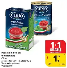 Carrefour Passata in Brik en Tomatenpulp Cirio aanbieding