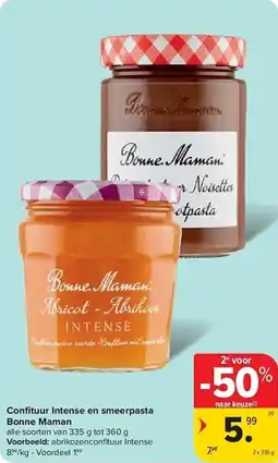 Carrefour Confituur Intense en smeerpasta Bonne Maman aanbieding