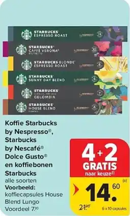Carrefour Koffie Starbucks by Nespresso, Starbucks by Nescafé Dolce Gusto en koffiebonen Starbucks aanbieding