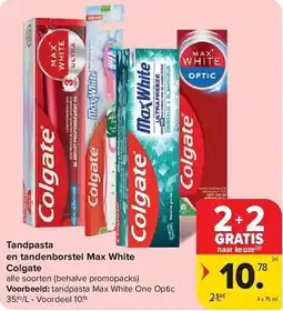Carrefour Tandpasta en tandenborstel Max White Colgate aanbieding