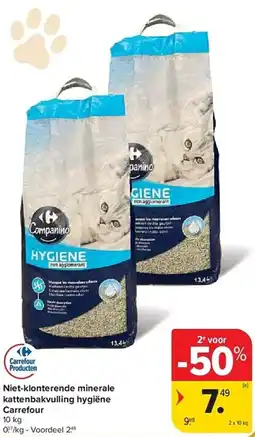 Carrefour Niet Klonterende Minerale Kattenbakvulling Hygiëne Carrefour aanbieding