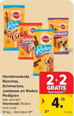 Carrefour Hondensnacks ranchos schmackos jumbone en rodeo pedigree aanbieding