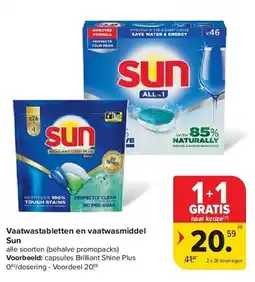 Carrefour Vaatwastabletten en vaatwasmiddel sun aanbieding