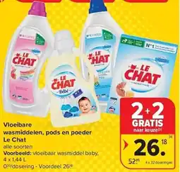 Carrefour Vloeibare wasmiddelen pods en poeder le chat aanbieding