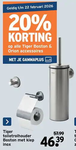GAMMA Tiger toiletrolhouder Boston met klep inox aanbieding