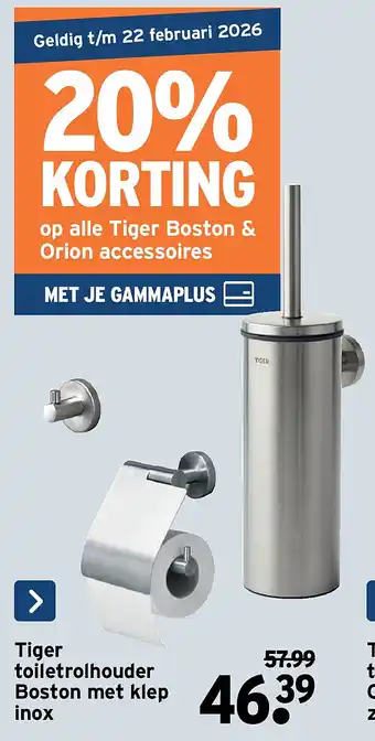 GAMMA Tiger toiletrolhouder Boston met klep inox aanbieding