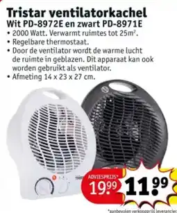 Kruidvat Tristar ventilatorkachel Wit PD-8972E en zwart PD-8971E aanbieding