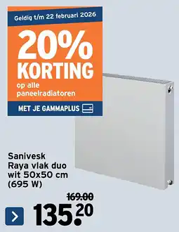 GAMMA Sanivesk Raya vlak duo wit 50x50 cm (695 W) aanbieding