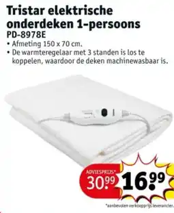 Kruidvat Tristar elektrische onderdeken 1-persoons PD-8978E aanbieding