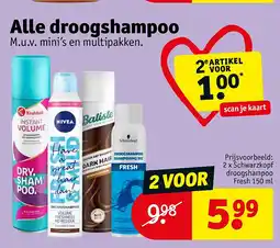 Kruidvat 2 x Schwarzkopf droogshampoo Fresh 150 ml aanbieding