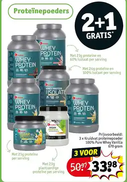 Kruidvat 3 x Kruidvat proteinepoeder 100% Pure Whey Vanilla 670 gram aanbieding
