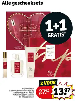 Kruidvat Sabrina Carpenter Cherry Baby geschenkset + The Master Perfumer Graceful Jasmine Nr 32 geschensket aanbieding