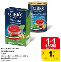 Carrefour Market Passata in brik en Tomatenpulp Cirio aanbieding