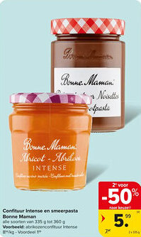 Carrefour Market Confituur Intense en smeerpasta Bonne Maman aanbieding