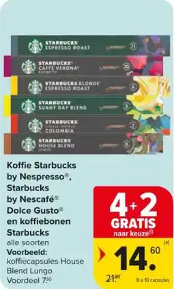Carrefour Market Koffie Starbucks by Nespresso, Starbucks by Nescafe Dolce Gusto en koffiebonen Starbucks aanbieding