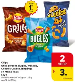Carrefour Market Chips Grills gerookt, Bugles, Wokkels, Cheetos Chipito, Ringlings en Mama Mia's Lay's aanbieding