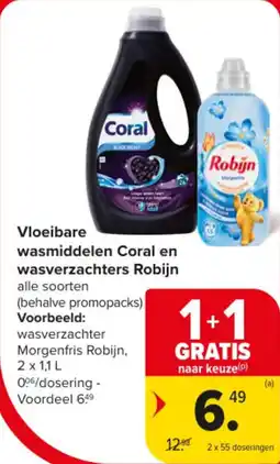 Carrefour Market Vloeibare wasmiddelen Coral en wasverzachters Robijn aanbieding