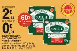 E.Leclerc Société creme roquefort aop 31,7% mat.gr. aanbieding