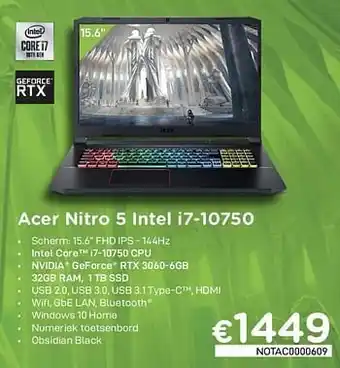 CompuDeals Acer nitro 5 intel i7-10750 notac0000609 aanbieding