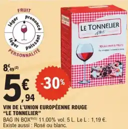 E.Leclerc Le tonnelier vin de l'union européenne rouge 11% vol aanbieding