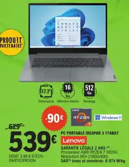 E.Leclerc Lenovo PC portable Ideapad 3 17ABA7 aanbieding