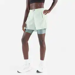 Decathlon Ademende 2-in-1 hardloopshort voor dames Run 500 Dry groen aanbieding