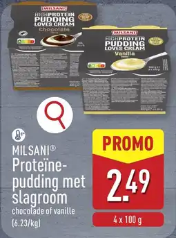 ALDI Milsani proteïne pudding met slagroom aanbieding