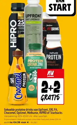 Jumbo Gekoelde proteïne drinks van Upfront, XXL Fit, Chocomel, Optimel, Melkunie, HiPRO of Starbucks aanbieding