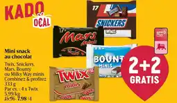 Delhaize Mini snack au chocolat Twix. Snickers, Mars, Bounty ou Milky Way minis aanbieding