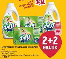 Delhaize Lessive liquide, en capsules ou adoucissant Dreft aanbieding