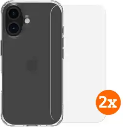 Coolblue BlueBuilt Protective Back Cover iPhone 16 Transparent + Protège-écran Verre Lot de 2 aanbieding