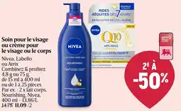Delhaize Soin pour le visage ou crème pour le visage ou le corps Nivea, Labello ou Atrix aanbieding