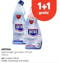 Spar ANTIKAL toiletreiniger gel classic of fresh 750 ml aanbieding
