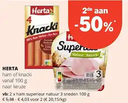 Spar HERTA ham of knacki vanaf 100 g aanbieding