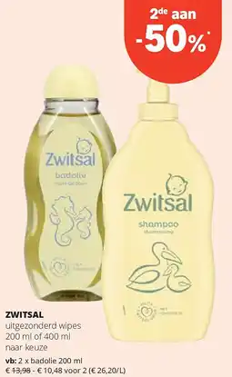 Spar ZWITSAL uitgezonderd wipes 200 ml aanbieding