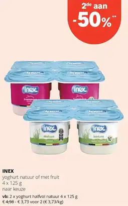 Spar INEX yoghurt natuur of met fruit 4 x 125 g aanbieding