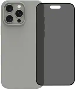 Coolblue BlueBuilt Back Cover iPhone 16 Pro Max Gris + Protège-écran avec Filtre de Confidentialité Verre aanbieding
