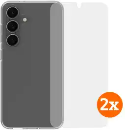 Coolblue BlueBuilt Back Cover Samsung Galaxy S25 Transparent + Protège-écran Verre Lot de 2 aanbieding