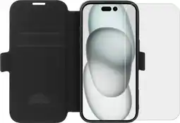 Coolblue BlueBuilt Apple iPhone 16 Book Case Cuir Noir + Protège-écran Verre aanbieding