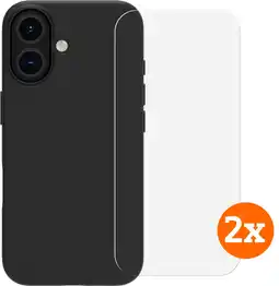 Coolblue BlueBuilt Back Cover iPhone 16 Noir + Protège-écran Verre Lot de 2 aanbieding