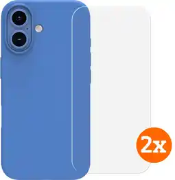 Coolblue BlueBuilt Back Cover iPhone 16 Bleu + Protège-écran Verre Lot de 2 aanbieding