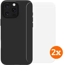 Coolblue BlueBuilt Back Cover iPhone 16 Pro Noir + Protège-écran Verre Lot de 2 aanbieding