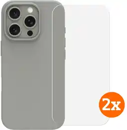 Coolblue BlueBuilt Back Cover iPhone 16 Pro Gris + Protège-écran Verre Lot de 2 aanbieding