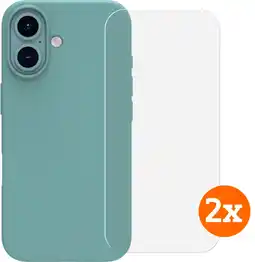 Coolblue BlueBuilt Back Cover iPhone 16 Vert + Protège-écran Verre Lot de 2 aanbieding